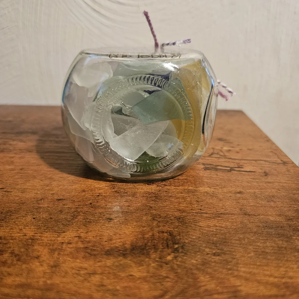 Glass Jar with Lavender Design and Wooden Lid